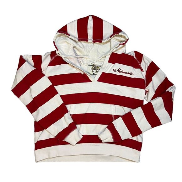 Nebraska Huskers Women's Cropped Hoodie Striped Size XL Red White - Picture 1 of 8
